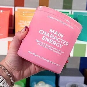 Oversize soy wax candle, “main character, energy”, pink glass rose aromatherapy
